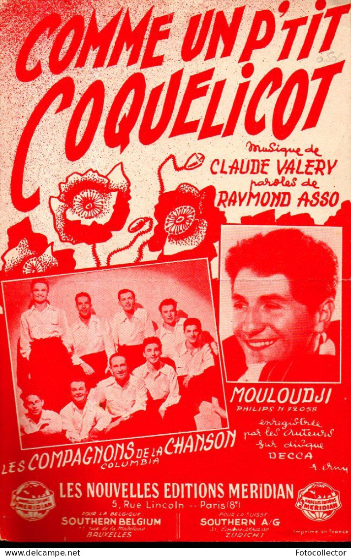 Partition Chanson Comme Un P'tit Coquelicot (Valery - Asso) 1951 - Vocals