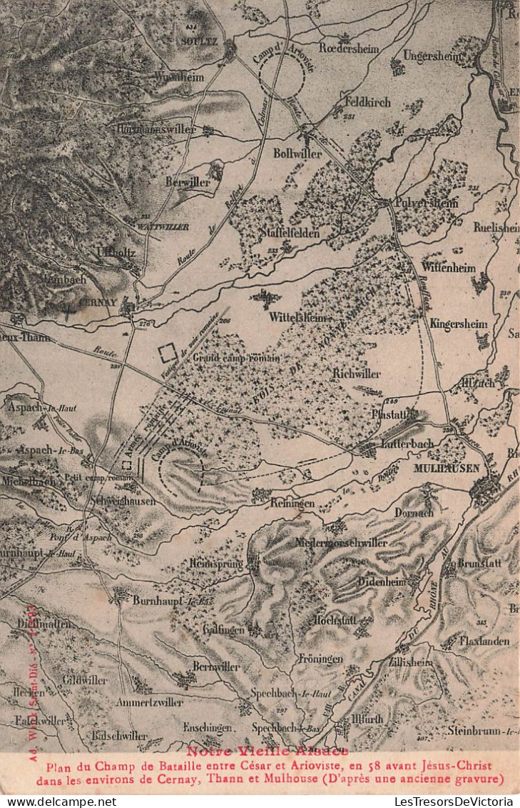 CARTES GEOGRAPHIQUE - Plan Du Champ De Bataille Entre César Et Arioviste... - Carte Postale Ancienne - Mapas