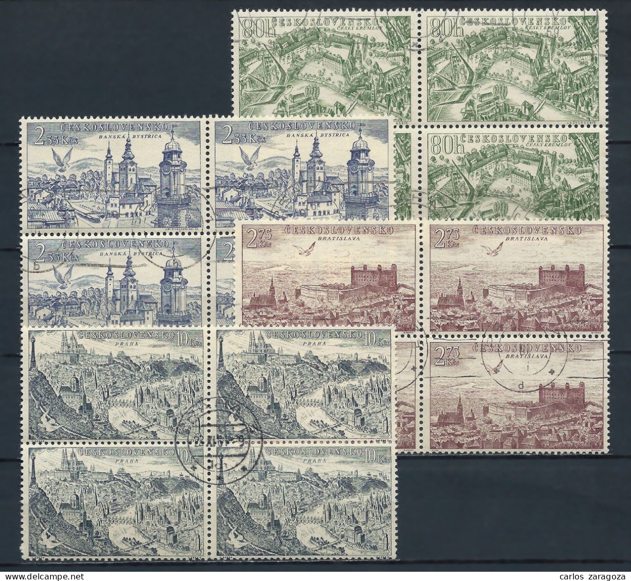 1955 CHECOSLOVAQUIA—SERIE CIUDADES—CORREO AÉREO C40,C42,C43,C44—EN BLOQUE—PA40,PA42,PA43,PA44 - Poste Aérienne