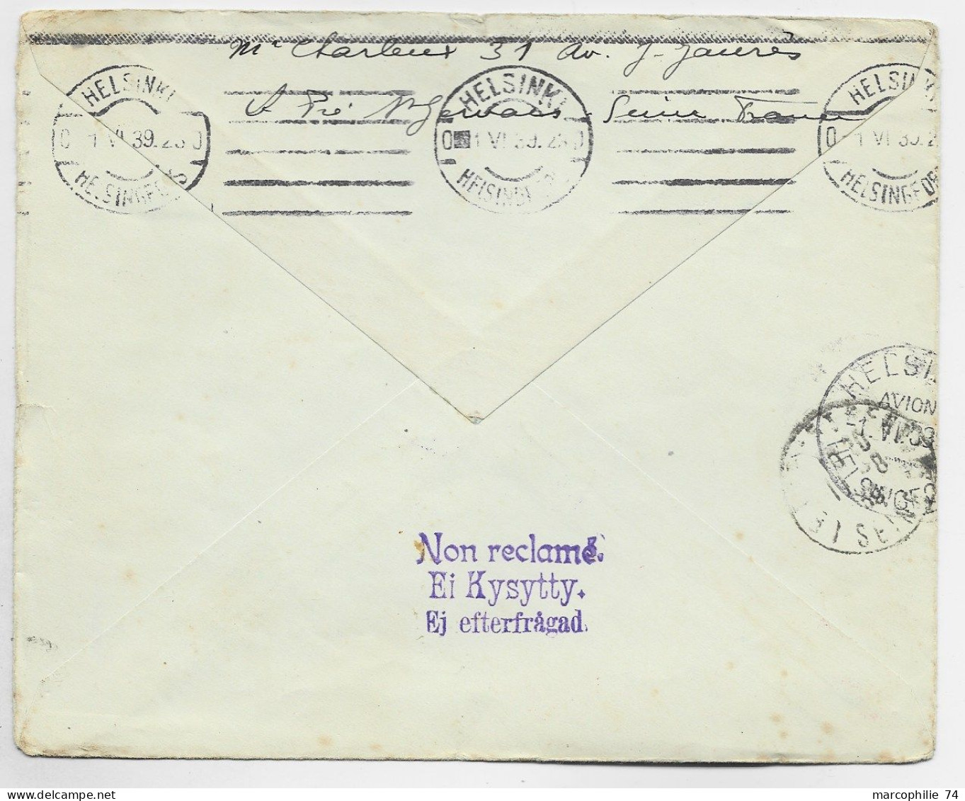 MERCURE 10C+15C+ IRIS 1FRX2 LETTRE LE BOURGET PORT AERIEN 1.6.1939 SEINE POUR FINLANDE + SERVICE POSTAL AERIEN - 1938-42 Mercurius