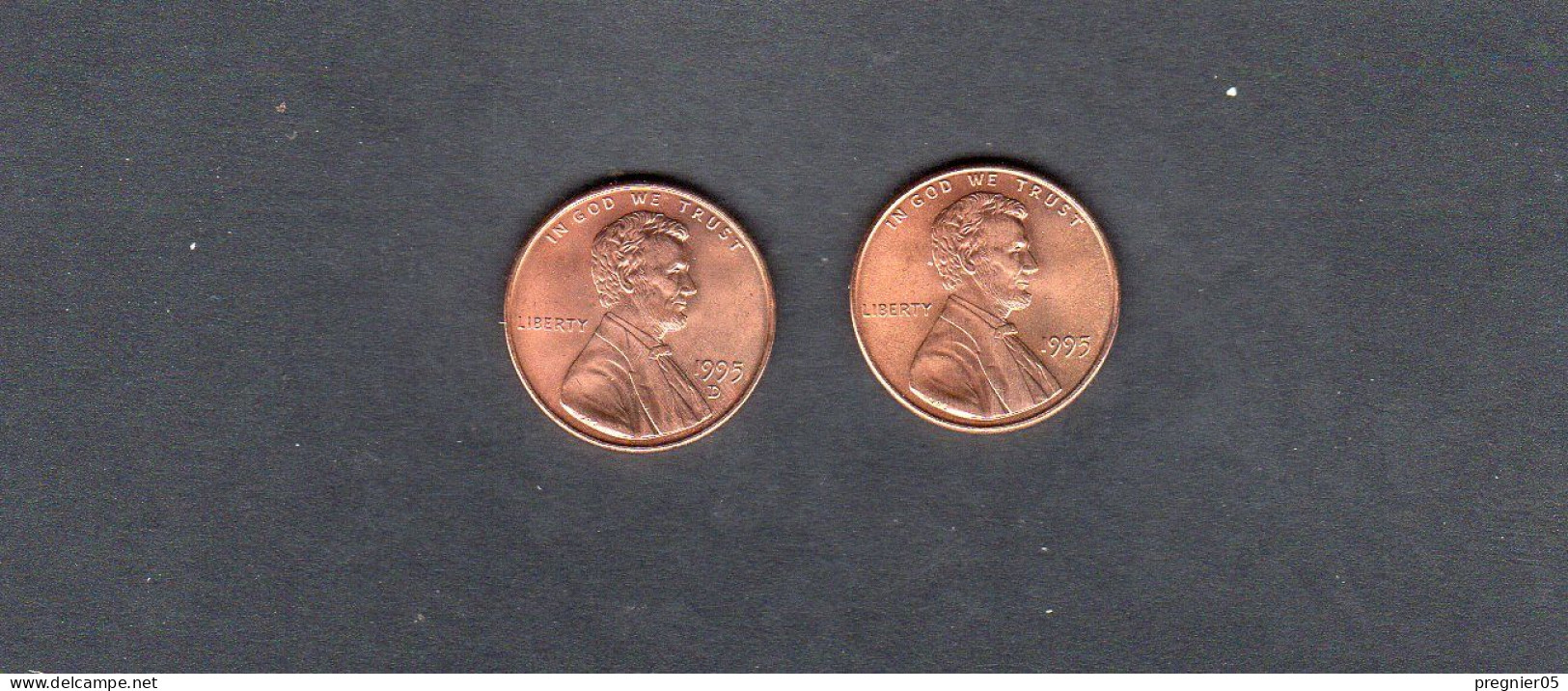 USA - Lot 2 Pièces 1 Cent Lincoln Memorial Penny 1995/95D SPL/AU  KM.201a - 1959-…: Lincoln, Memorial Reverse