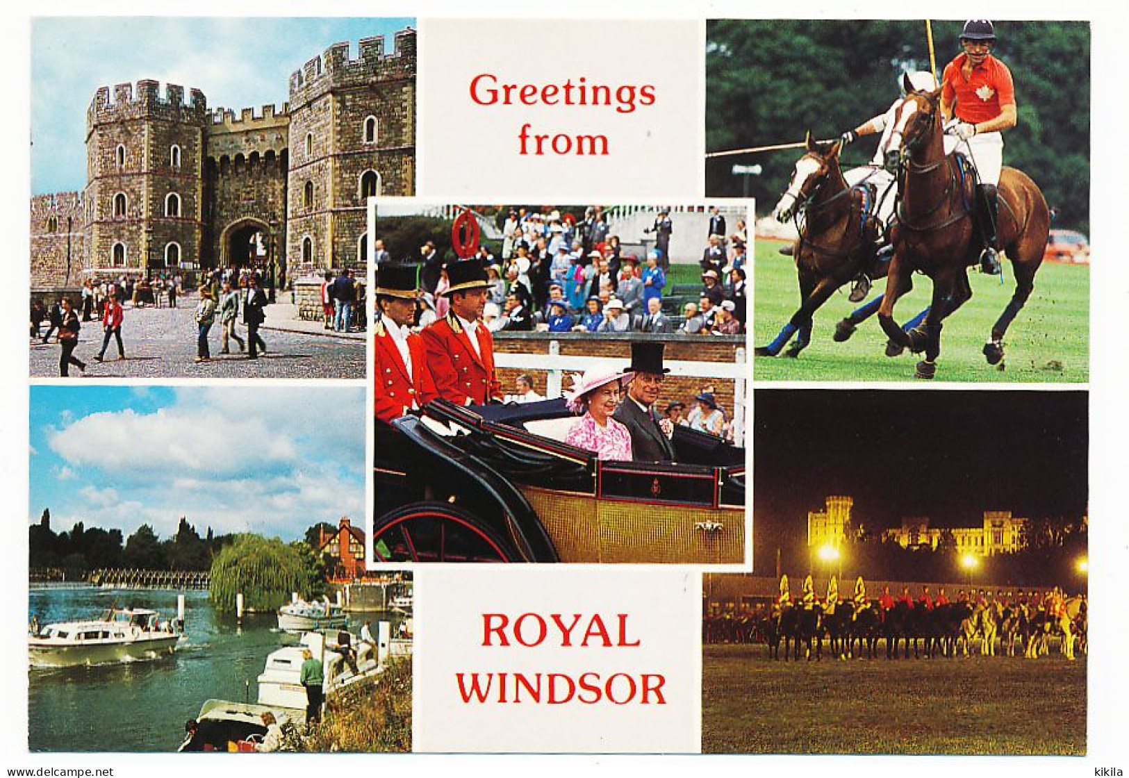 CPSM 9 X 14  Grande Bretagne Angleterre (180) Royal WINDSOR   Lac  Reine Elisabeth Et Philipp  Prince Charles (?) Polo * - Windsor Castle