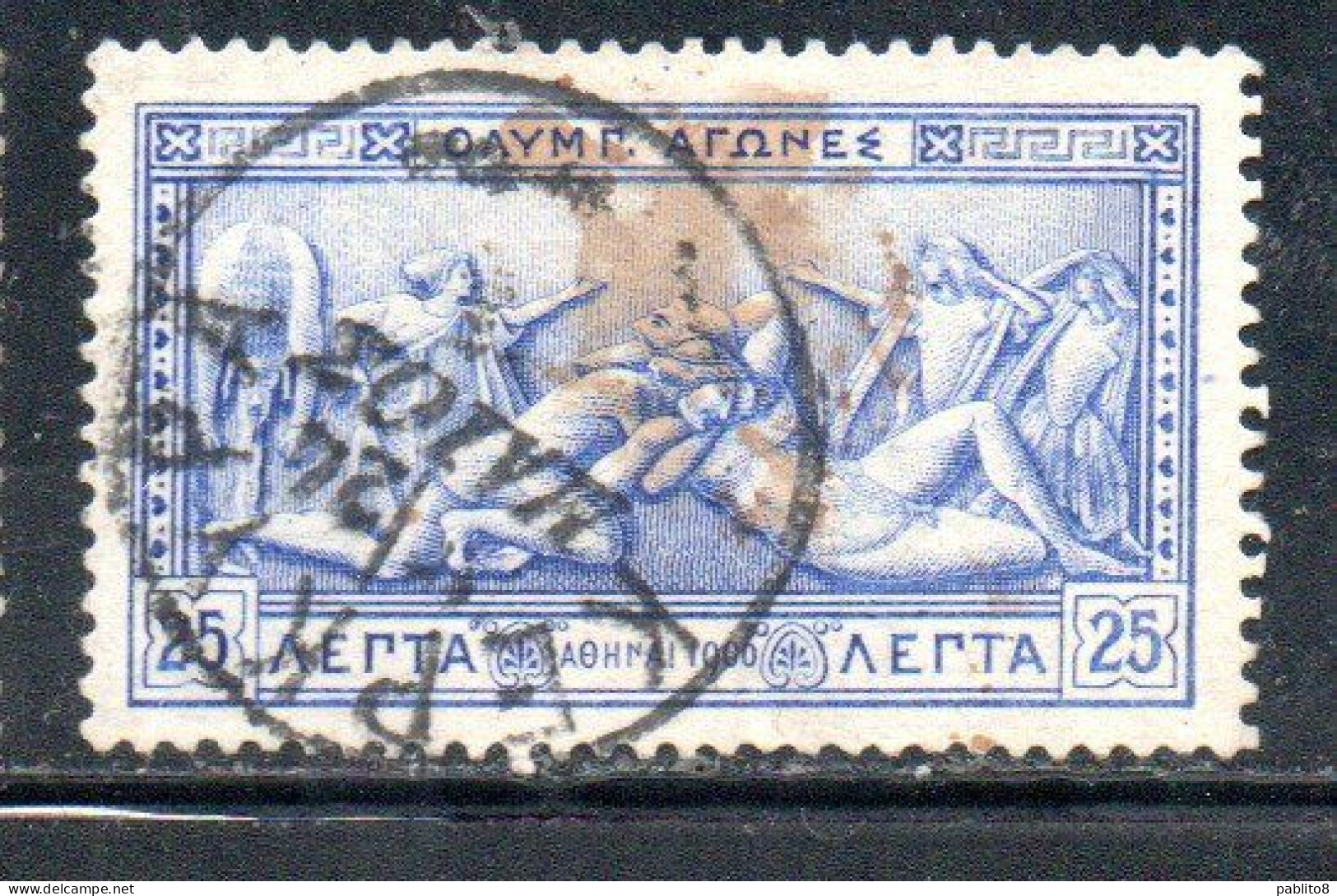 GREECE GRECIA ELLAS 1906 GREEK SPECIAL OLYMPIC GAMES ATHENS STRUGGLE OF HERCULES AND ANTEUS 25l USED USATO OBLITERE' - Used Stamps