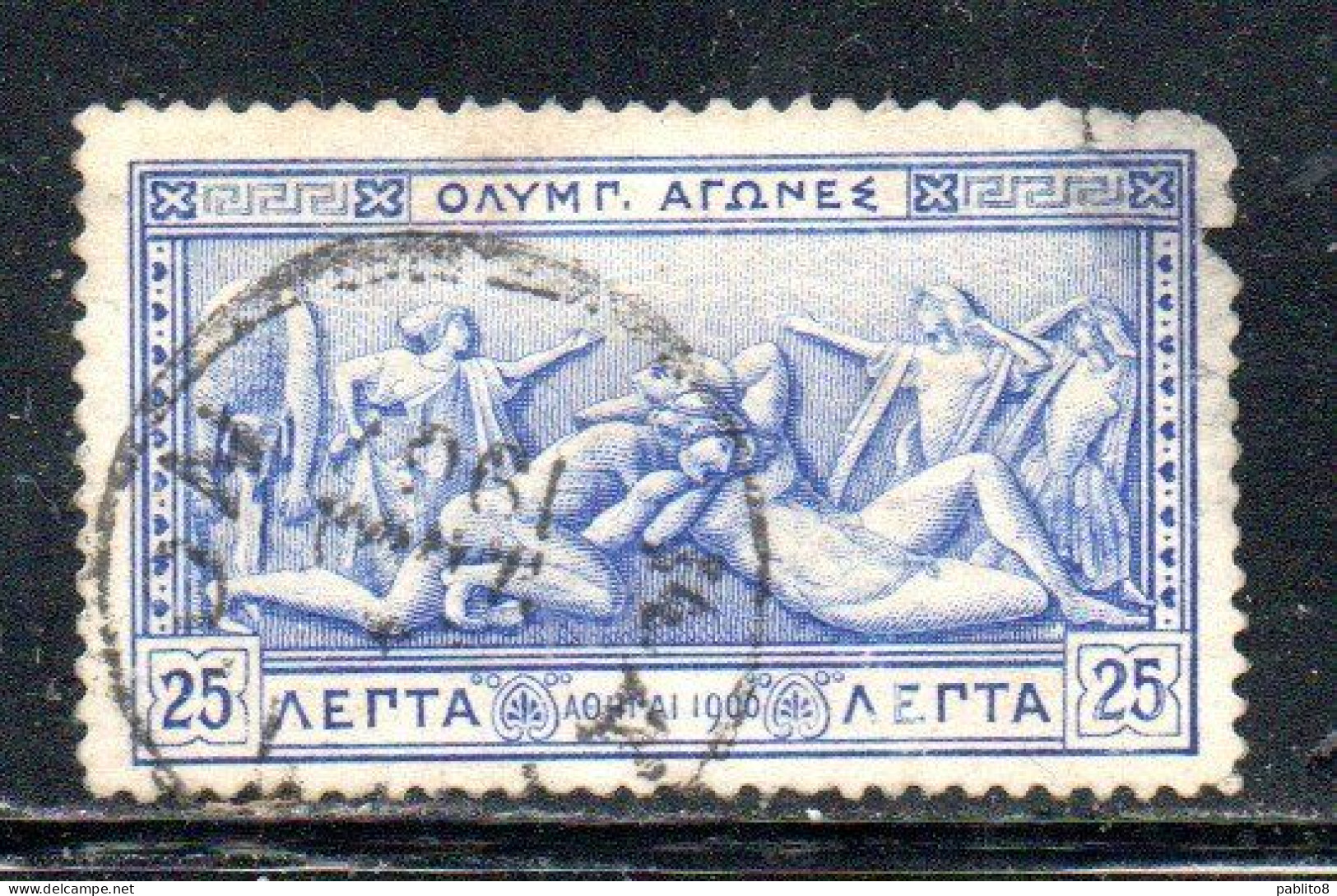 GREECE GRECIA ELLAS 1906 GREEK SPECIAL OLYMPIC GAMES ATHENS STRUGGLE OF HERCULES AND ANTEUS 25l USED USATO OBLITERE' - Usati