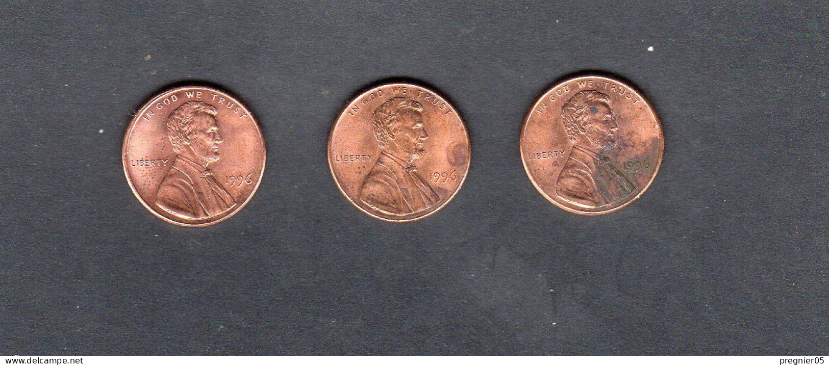 USA - Lot 3 Pièces 1 Cent Lincoln Memorial Penny 1996  KM.201a - 1959-…: Lincoln, Memorial Reverse