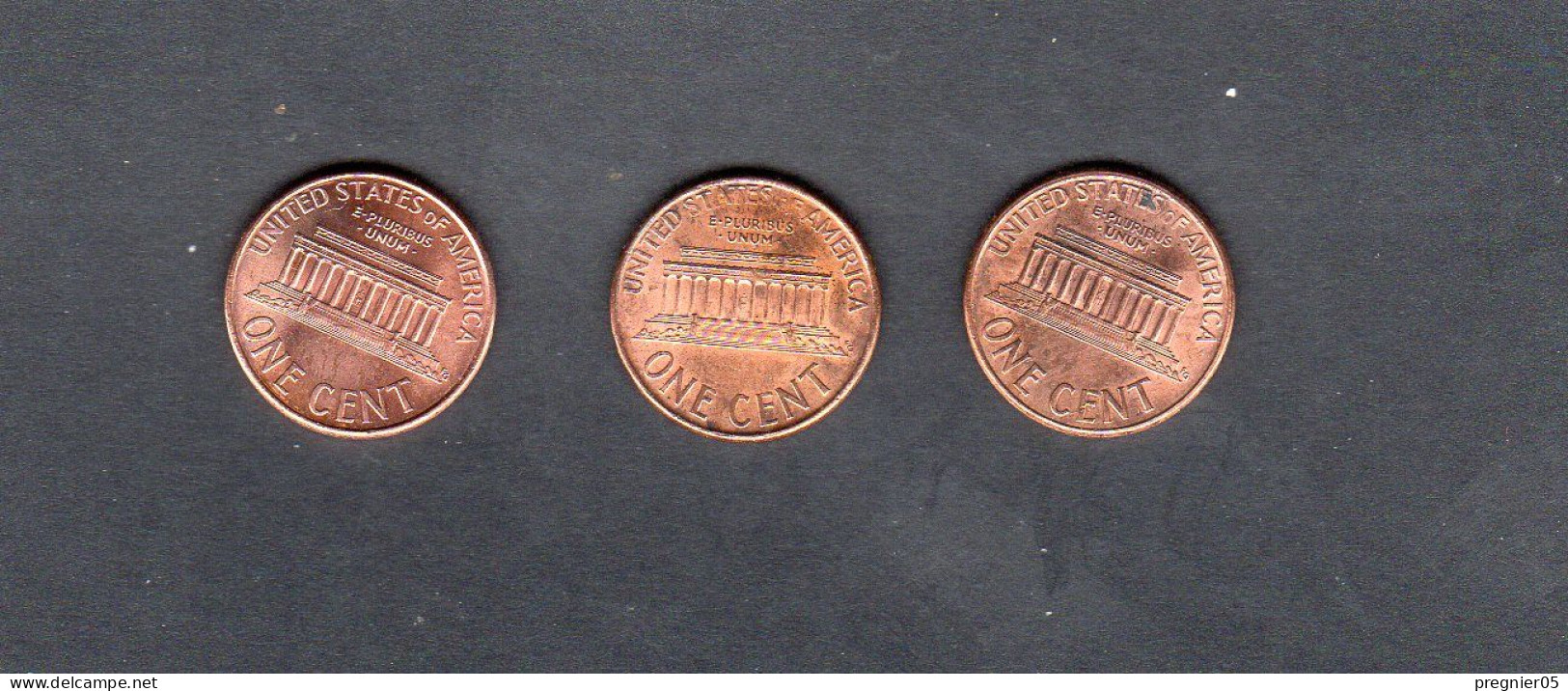 USA - Lot 3 Pièces 1 Cent Lincoln Memorial Penny 1996  KM.201a - 1959-…: Lincoln, Memorial Reverse