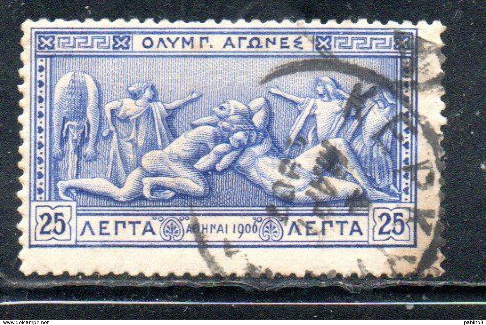 GREECE GRECIA ELLAS 1906 GREEK SPECIAL OLYMPIC GAMES ATHENS STRUGGLE OF HERCULES AND ANTEUS 25l USED USATO OBLITERE' - Usados