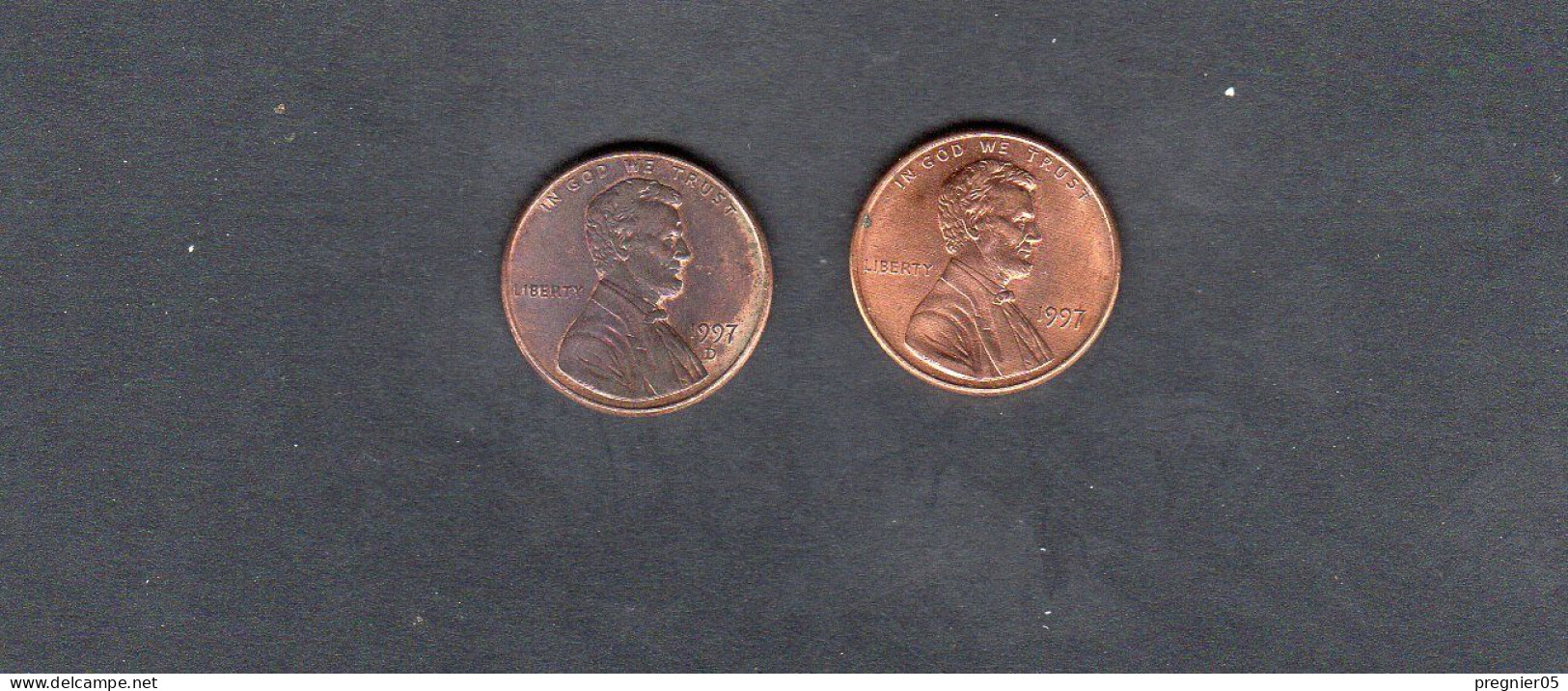 USA - Lot 2 Pièces 1 Cent Lincoln Memorial Penny 1997/97D  KM.201a - 1959-…: Lincoln, Memorial Reverse