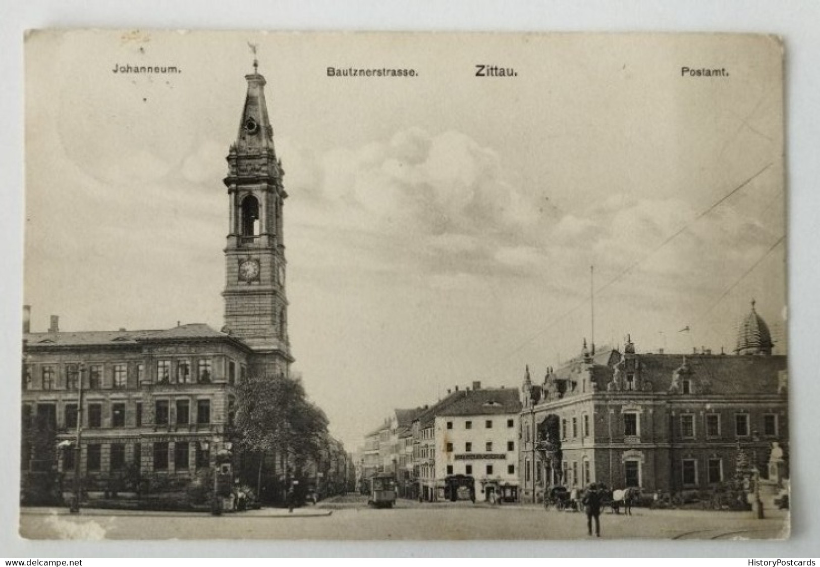 Zittau, Bautzenerstr., Johanneum, Postamt, Straßenbahn, Café Reichspost, 1910 - Zittau