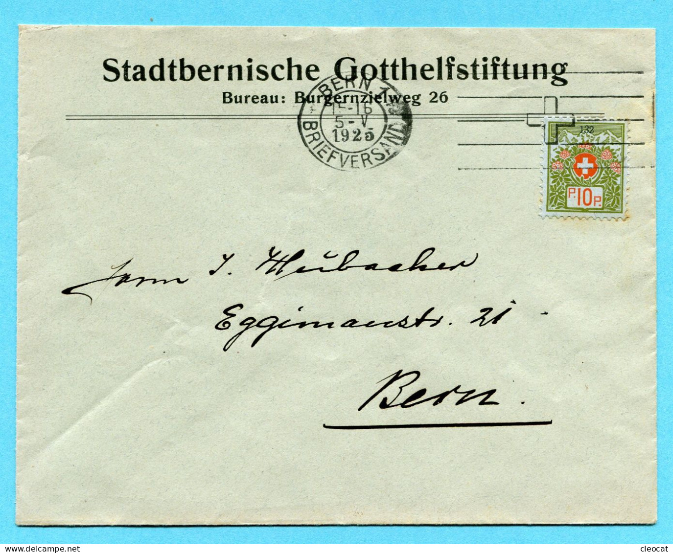 Brief Bern 1925 - Portofreiheit Nr. 132 - Absender: Stadtbernische Gotthilfstiftung - Franchigia