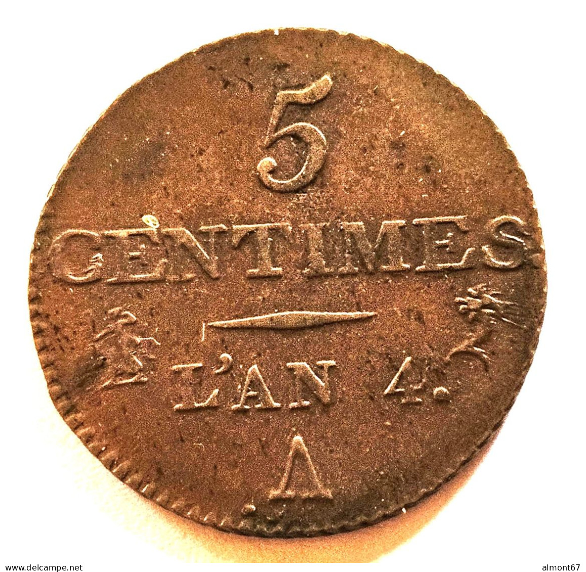 DUPRE - 5 Centimes  L'An 4  - VARIETE  A Sans Barre Horizontale - 1795-1799 Directoire (An IV – An VIII)