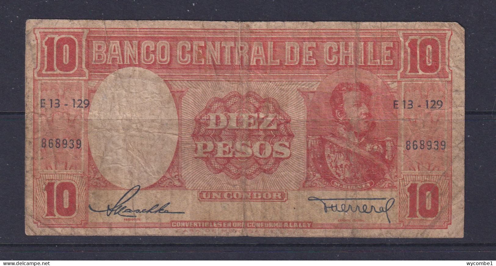 CHILE - 1947-58 10 Pesos Circulated Banknote - Chile