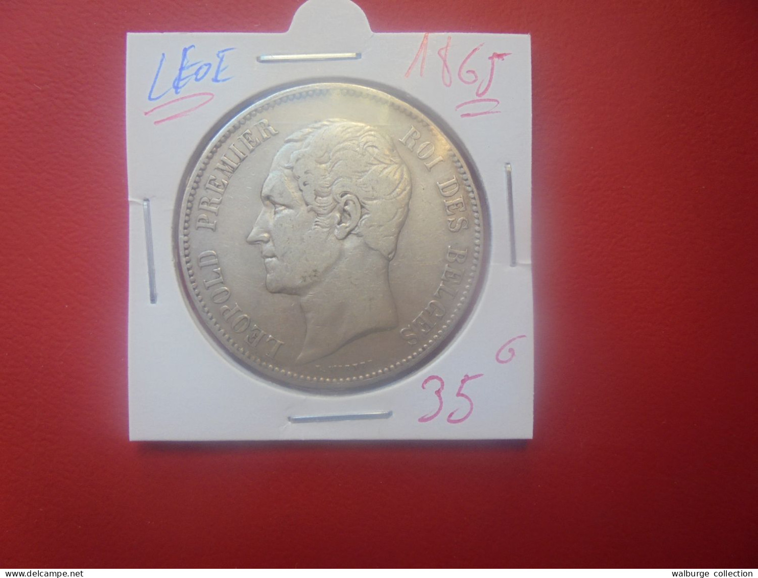 Léopold 1er. 5 FRANCS 1865 ARGENT (A.3) - 5 Francs