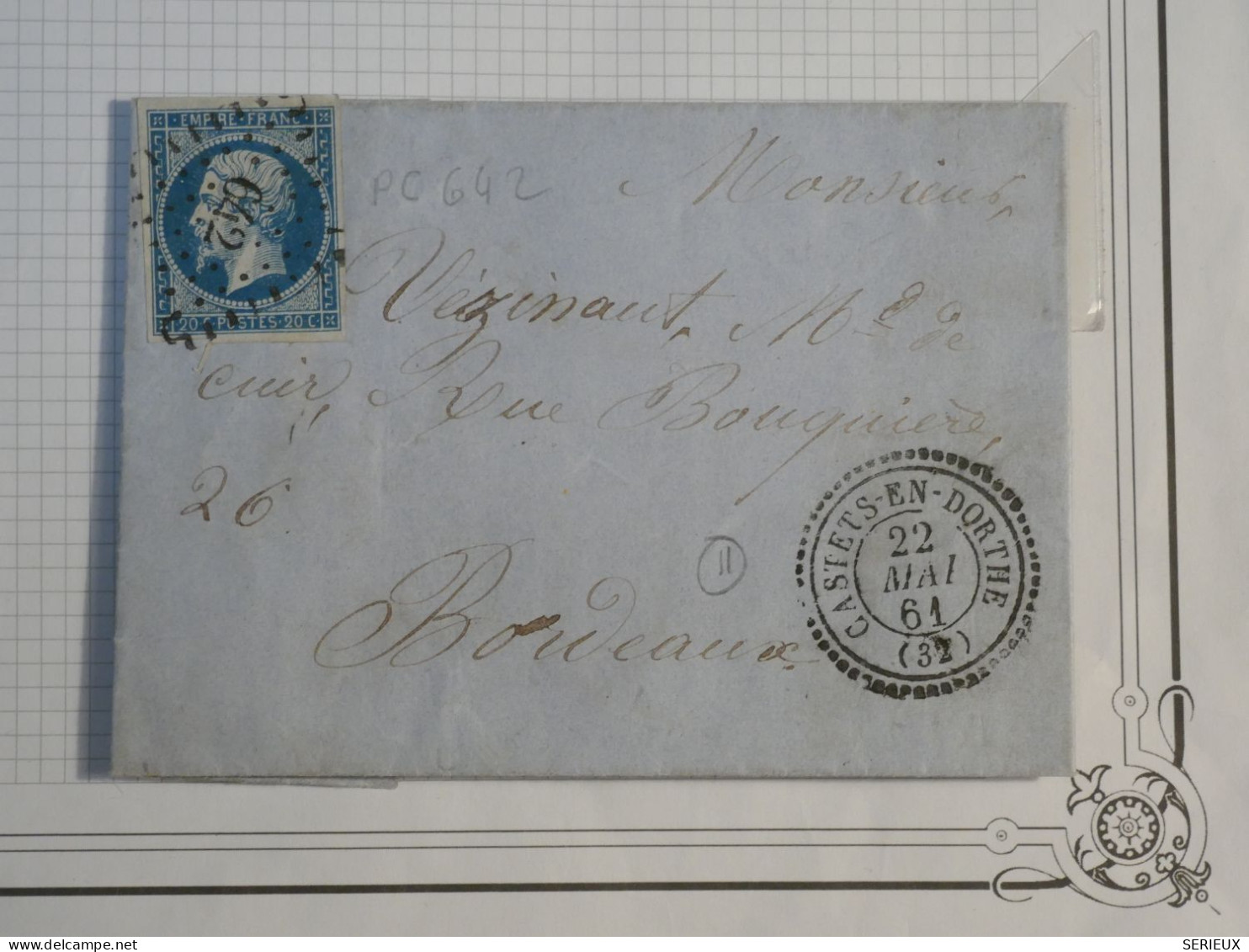 DH10 FRANCE BELLE LETTRE   1861 PETIT BUREAU CASTETS A BORDEAUX   + C.PERLé  N° 14 ++ AFF. INTERESSANT++ - 1849-1876: Periodo Classico