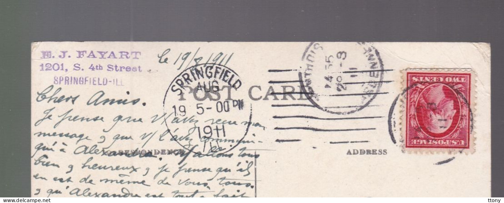 USA – United States – The Governor's Mansion, Springfield Illinois  Carte Circulée 1911 Destination France Ardennes - Springfield – Illinois