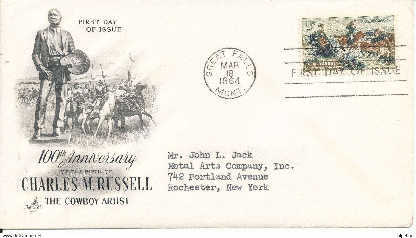USA FDC 19-3-1964 Charles M. Russell With Art Craft Cachet - 1961-1970