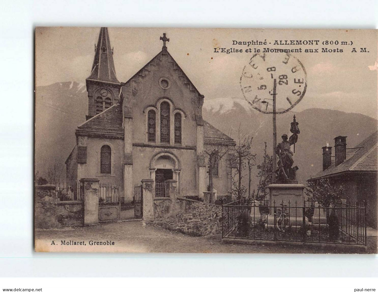 ALLEMONT : L'Eglise Et Le Monument Aux Morts - état - Allemont