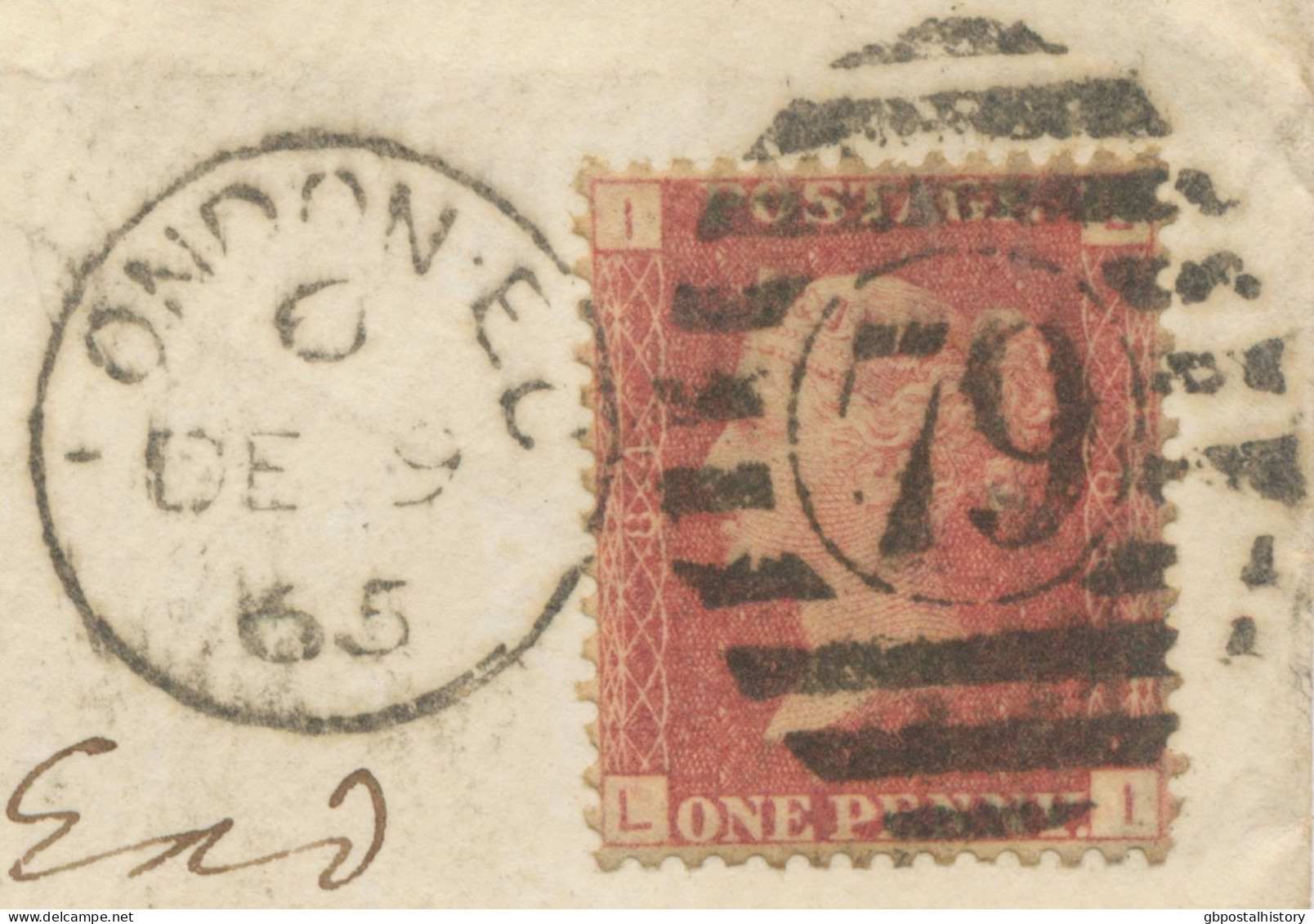 GB 1865, QV 1d Rose-red Pl.84 (LI) On Fine Cvr With Barred Duplex-cancel "LONDON-E.C / 79" (East Central District, Dubus - Brieven En Documenten