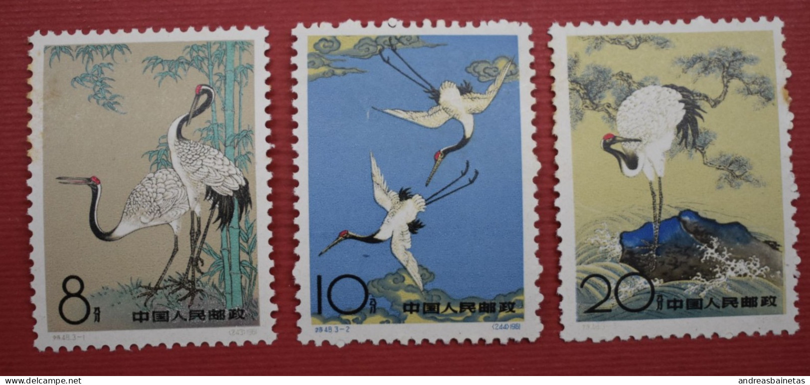 Stamps China P.R.1962 Red-Crowned Cranes, Complete Set Of 3 Values, U/m. Yellow Spots On Gum. (Mi.640/642-170E). - Neufs