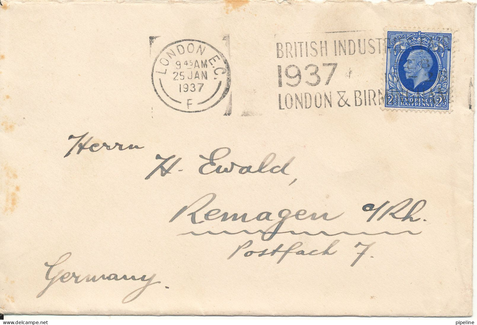 Great Britain Cover Sent To Germany London 25-1-1937 Single Franked (British Industries Fair London & Birmingham 1937) - Covers & Documents