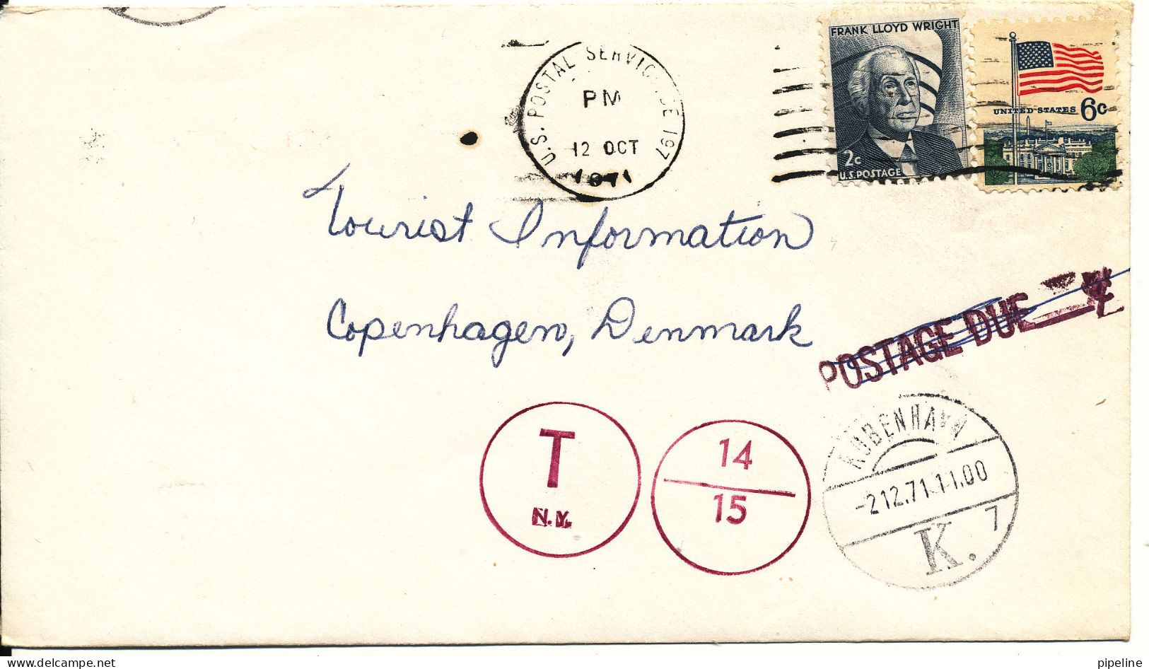 USA Cover Underpaid Sent To Denmark 1971 With Postal Due T - Briefe U. Dokumente