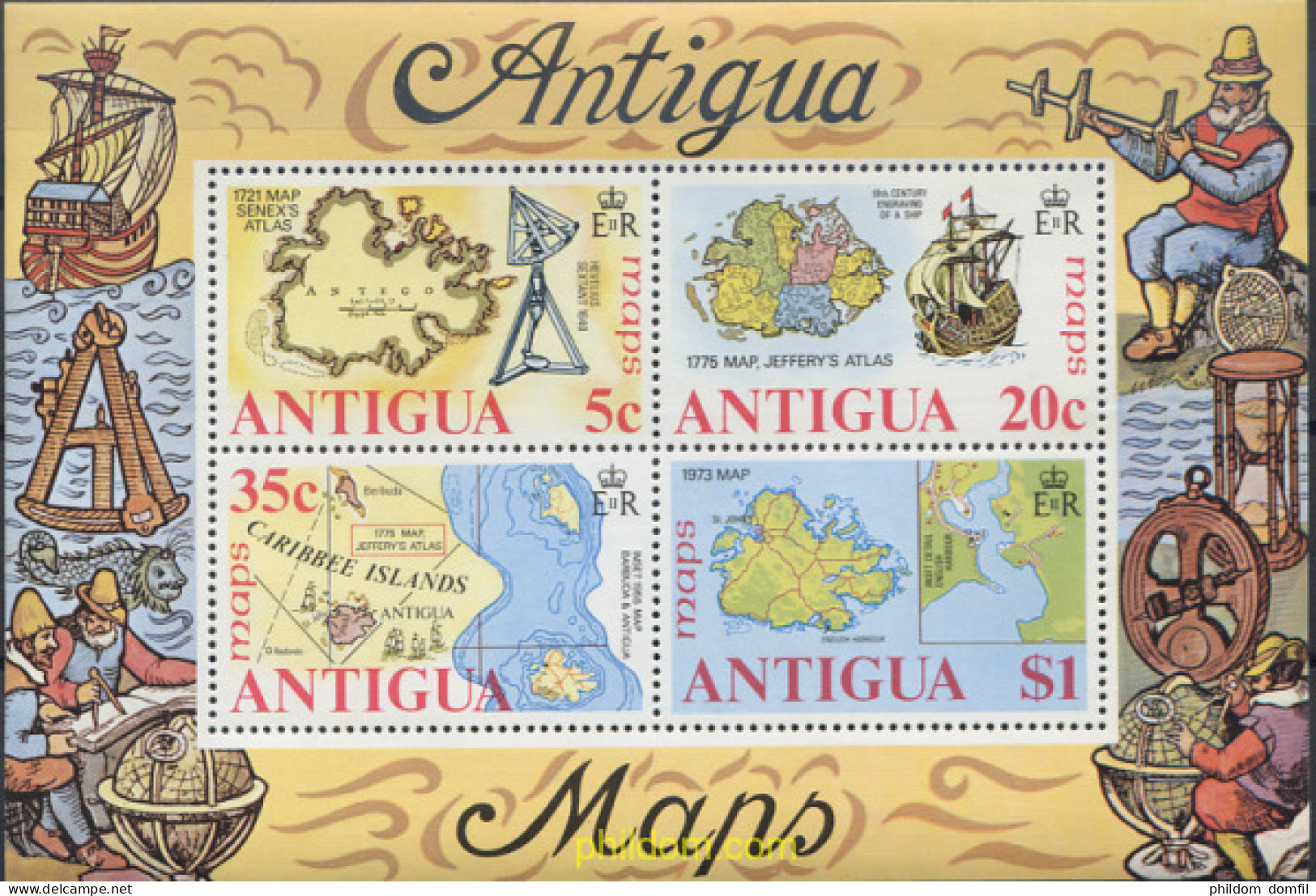 282729 MNH ANTIGUA 1975 MAPAS ANTIGUOS DE ANTIGUA - Otros & Sin Clasificación