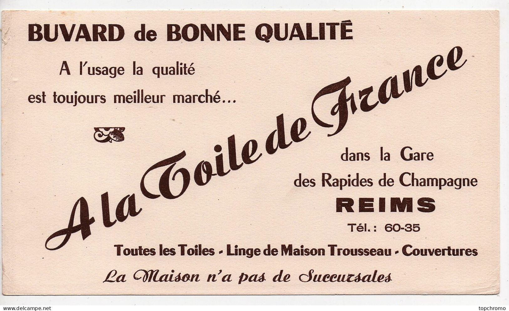 Buvard A La Toile De France Linge De Maison Couvertures Dans La Gare Des Rapides De Champagne Reims - Textile & Vestimentaire