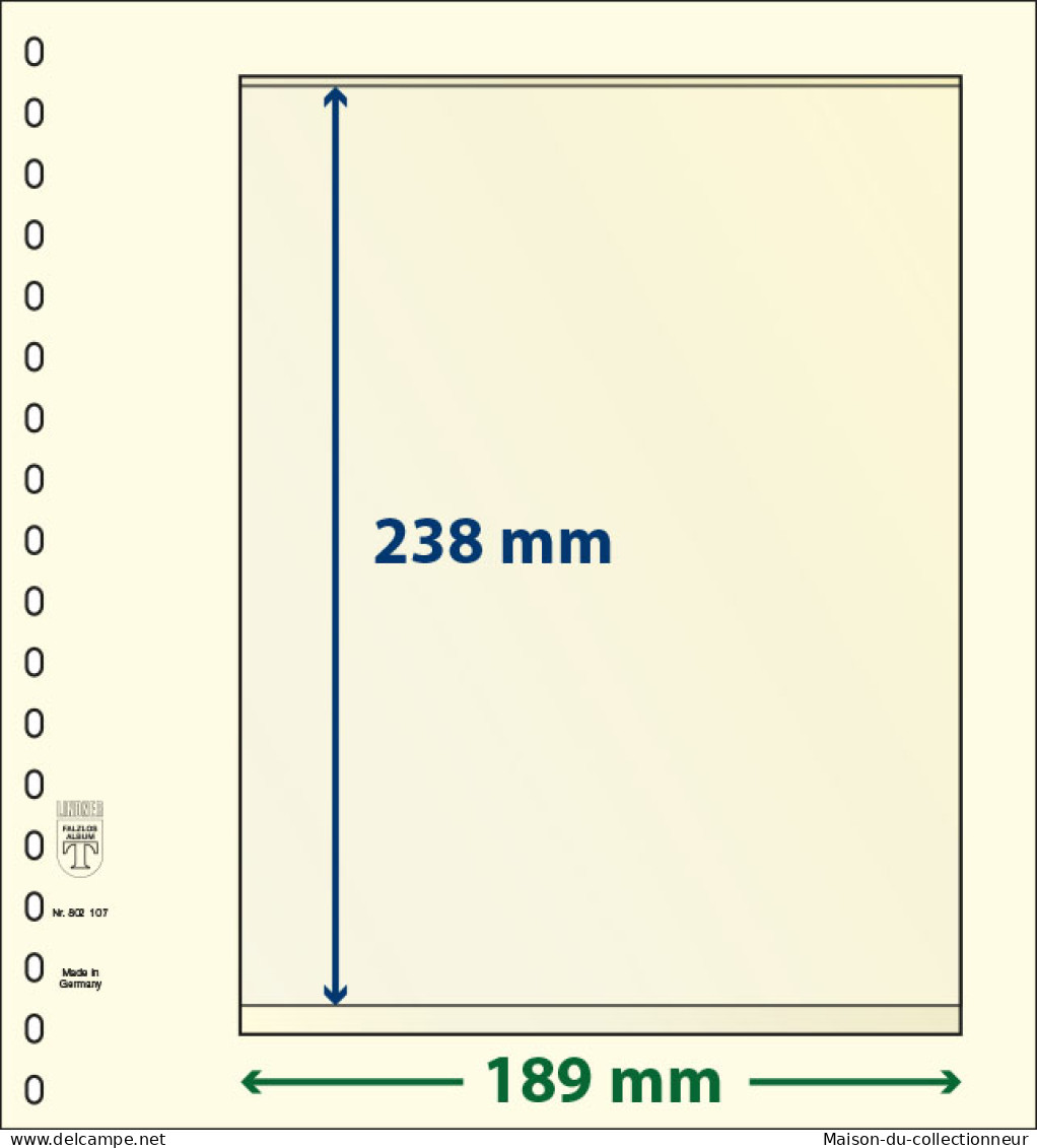 Paquet De 10 Feuilles Neutres Lindner-T 1 Bande 238 Mm - A Bandes