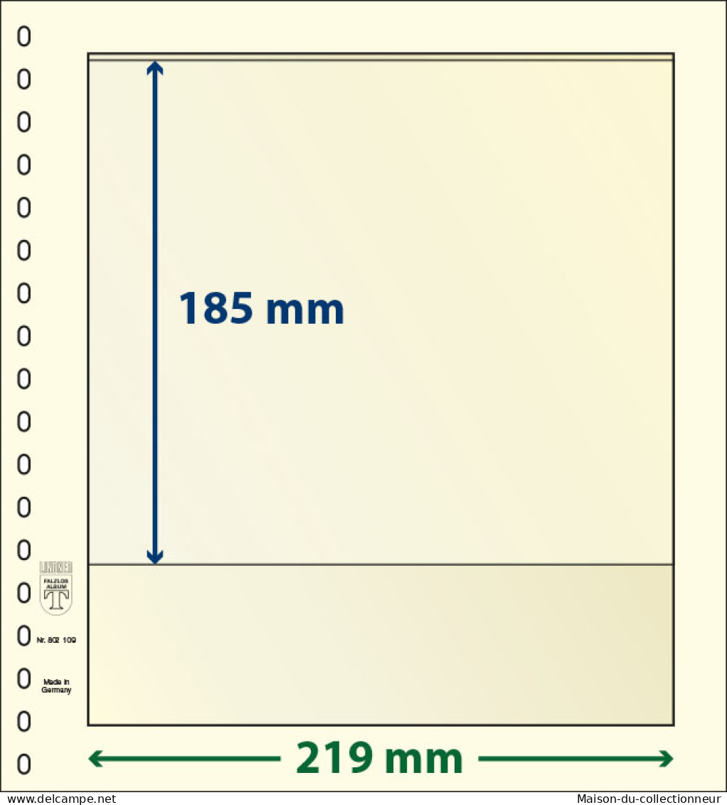 Paquet De 10 Feuilles Neutres Lindner-T 1 Bande 185 Mm - Für Klemmbinder