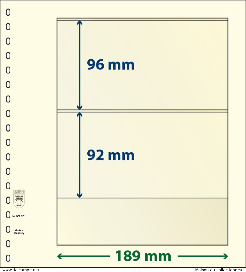 Paquet De 10 Feuilles Neutres Lindner-T 2 Bandes 92 Mm Et 96 Mm - De Bandas