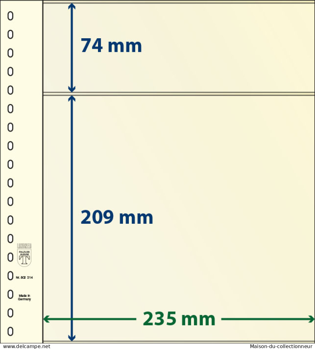 Paquet De 10 Feuilles Neutres Lindner-T 2 Bandes 209 Mm Et 74 Mm - A Bandes