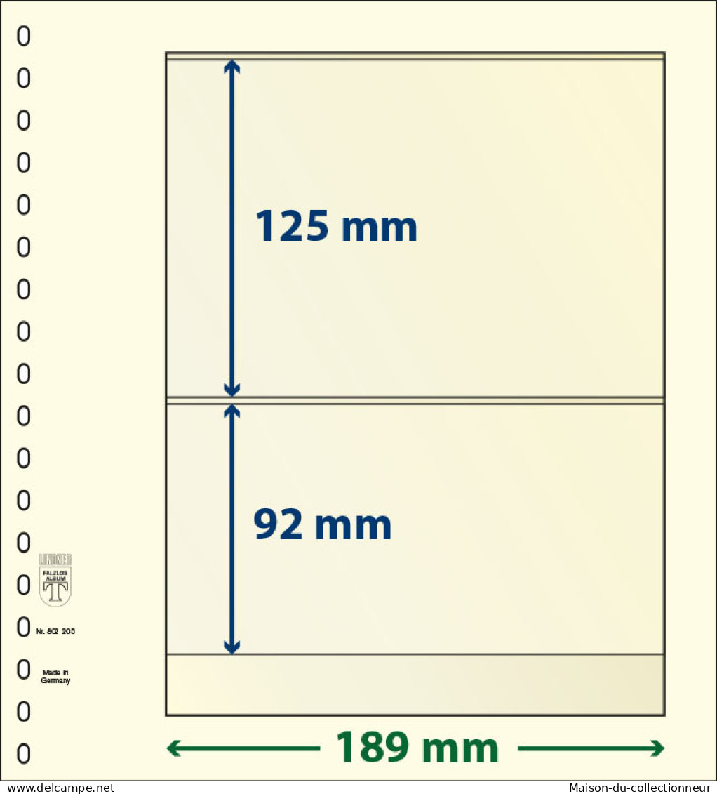 Paquet De 10 Feuilles Neutres Lindner-T 2 Bandes 92 Mm Et 125 Mm - For Stockbook