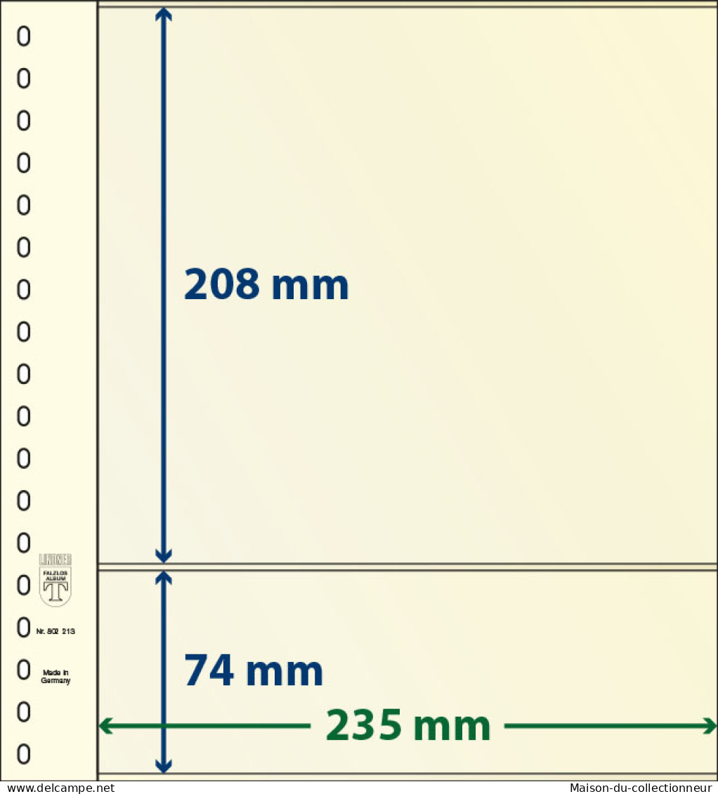 Paquet De 10 Feuilles Neutres Lindner-T 2 Bandes 74 Mm Et 208 Mm - A Bandes