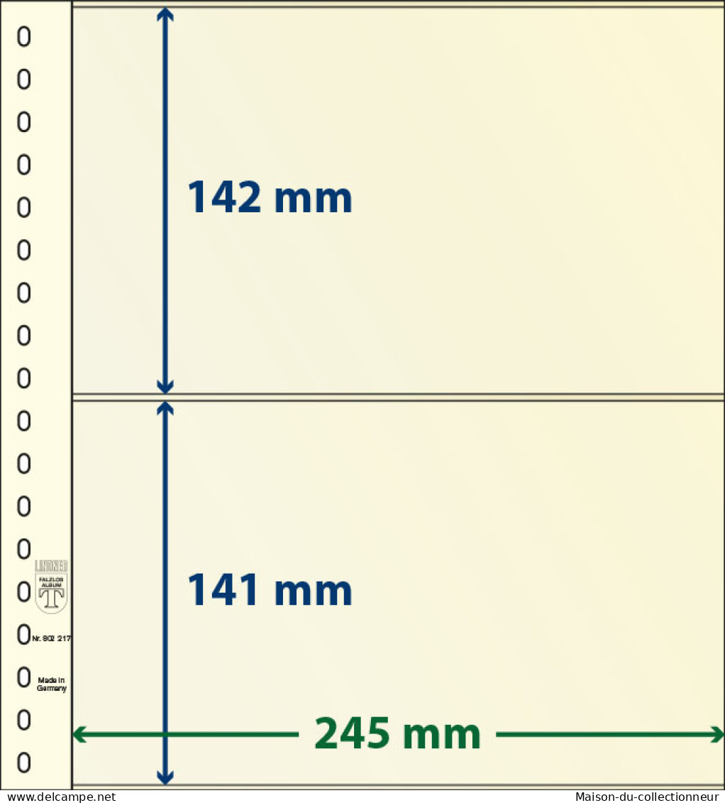 Paquet De 10 Feuilles Neutres Lindner-T 2 Bandes 141 Mm Et 142 Mm - A Nastro