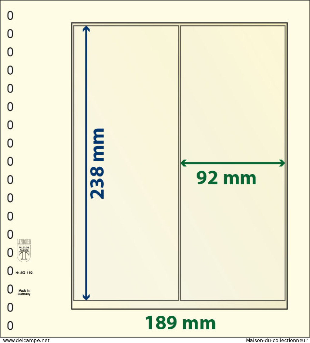 Paquet De 10 Feuilles Neutres Lindner-T 2 Bandes Verticales 92mm - Für Klemmbinder