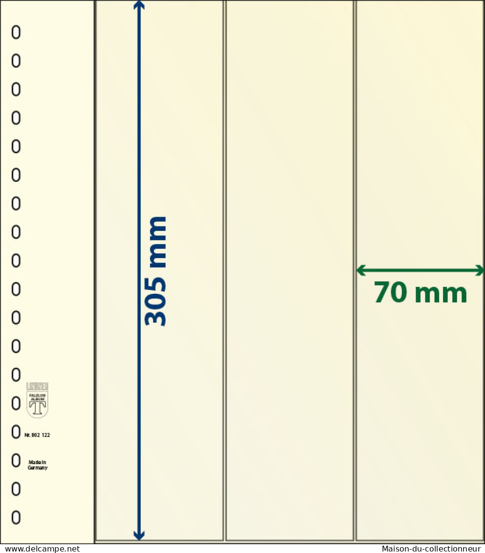 Paquet De 10 Feuilles Neutres Lindner-T 3 Bandes Verticales 70 Mm - De Bandas