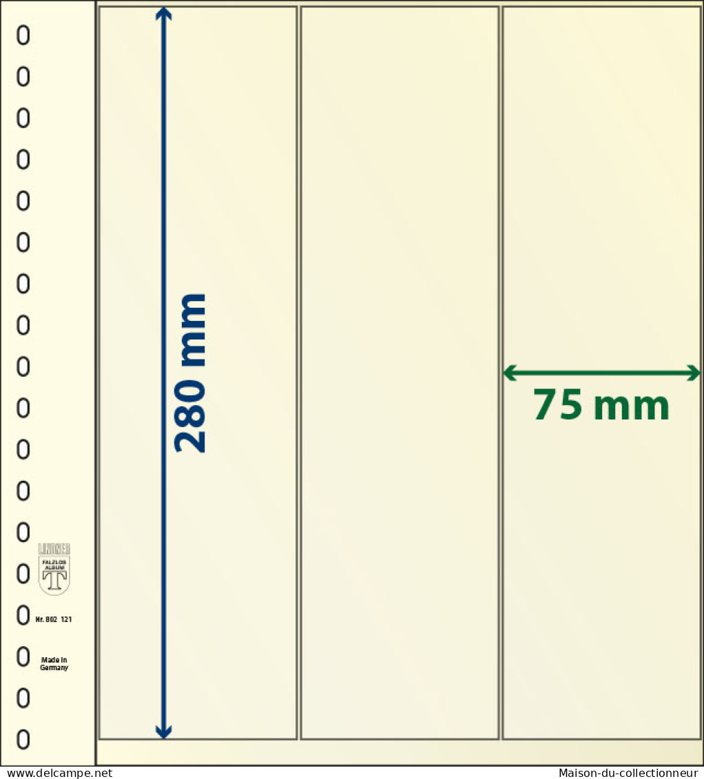 Paquet De 10 Feuilles Neutres Lindner-T 3 Bandes Verticales 75 Mm - A Bandes