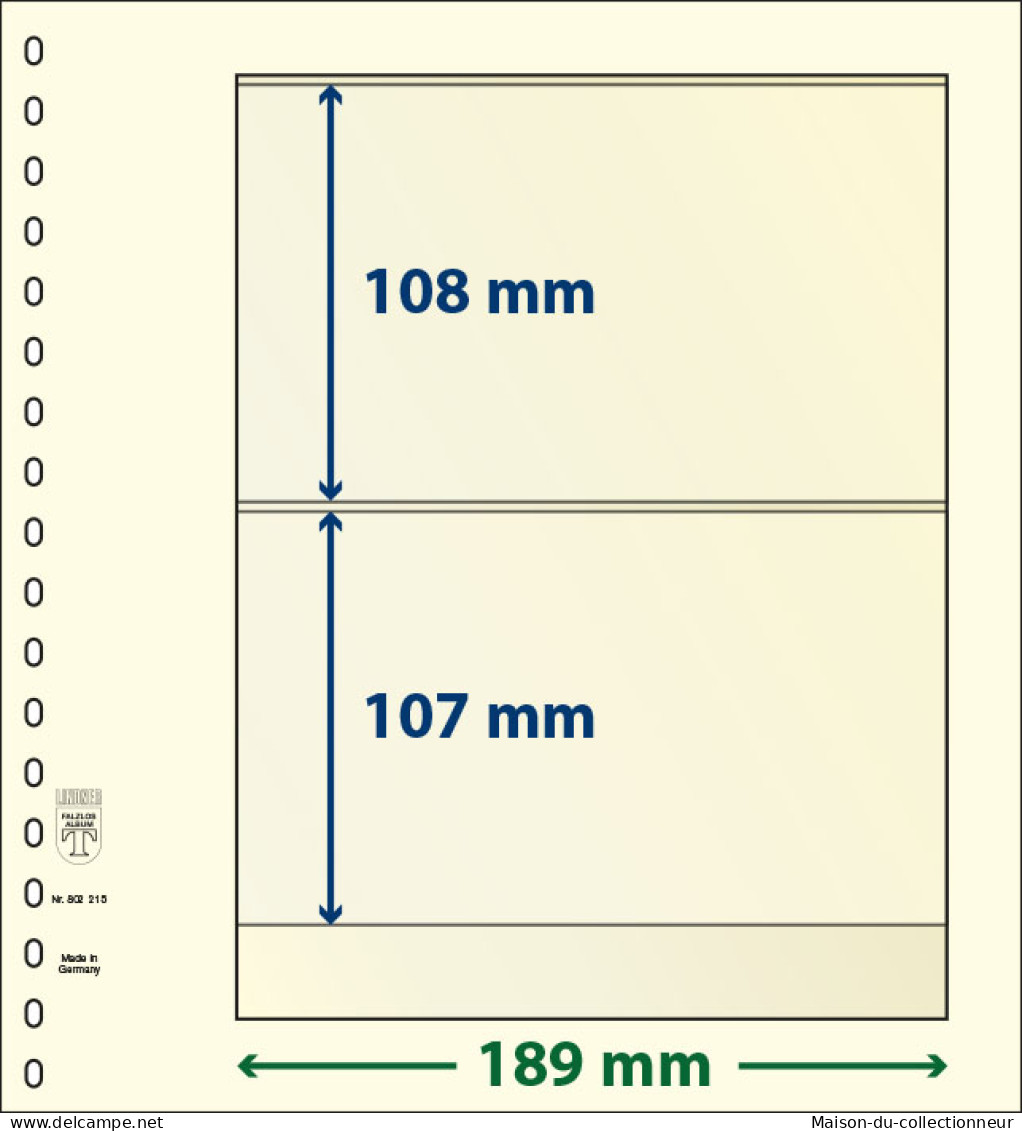 Paquet De 10 Feuilles Neutres Lindner-T 2 Bandes 107 Mm Et 108 Mm - A Nastro