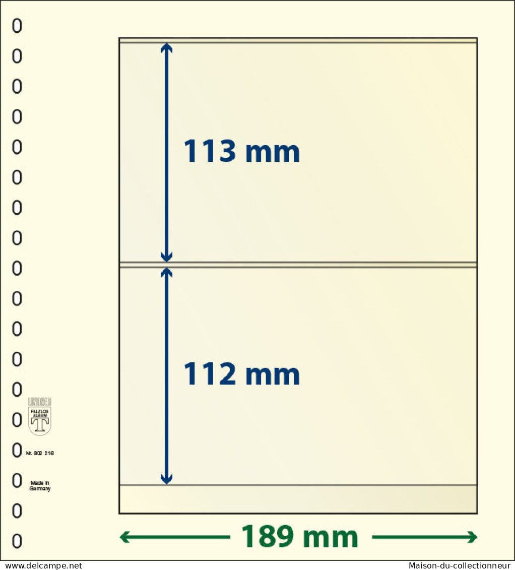 Paquet De 10 Feuilles Neutres Lindner-T 2 Bandes 112 Mm Et 113 Mm - A Bandes