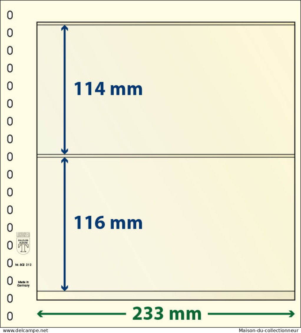 Paquet De 10 Feuilles Neutres Lindner-T 2 Bandes 116 Mm Et 114 Mm - A Bandes