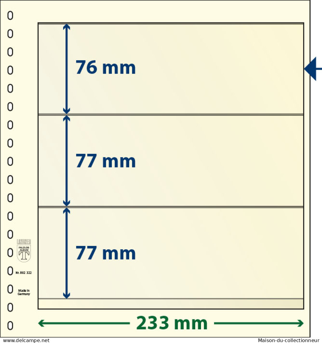 Paquet De 10 Feuilles Neutres Lindner-T 3 Bandes 77 Mm,77 Mm Et 76 Mm - For Stockbook