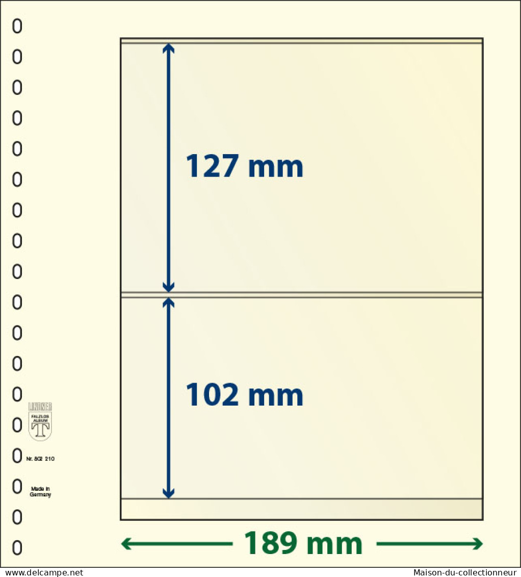 Paquet De 10 Feuilles Neutres Lindner-T 2 Bandes 102 Mm Et 127 Mm - A Bandes