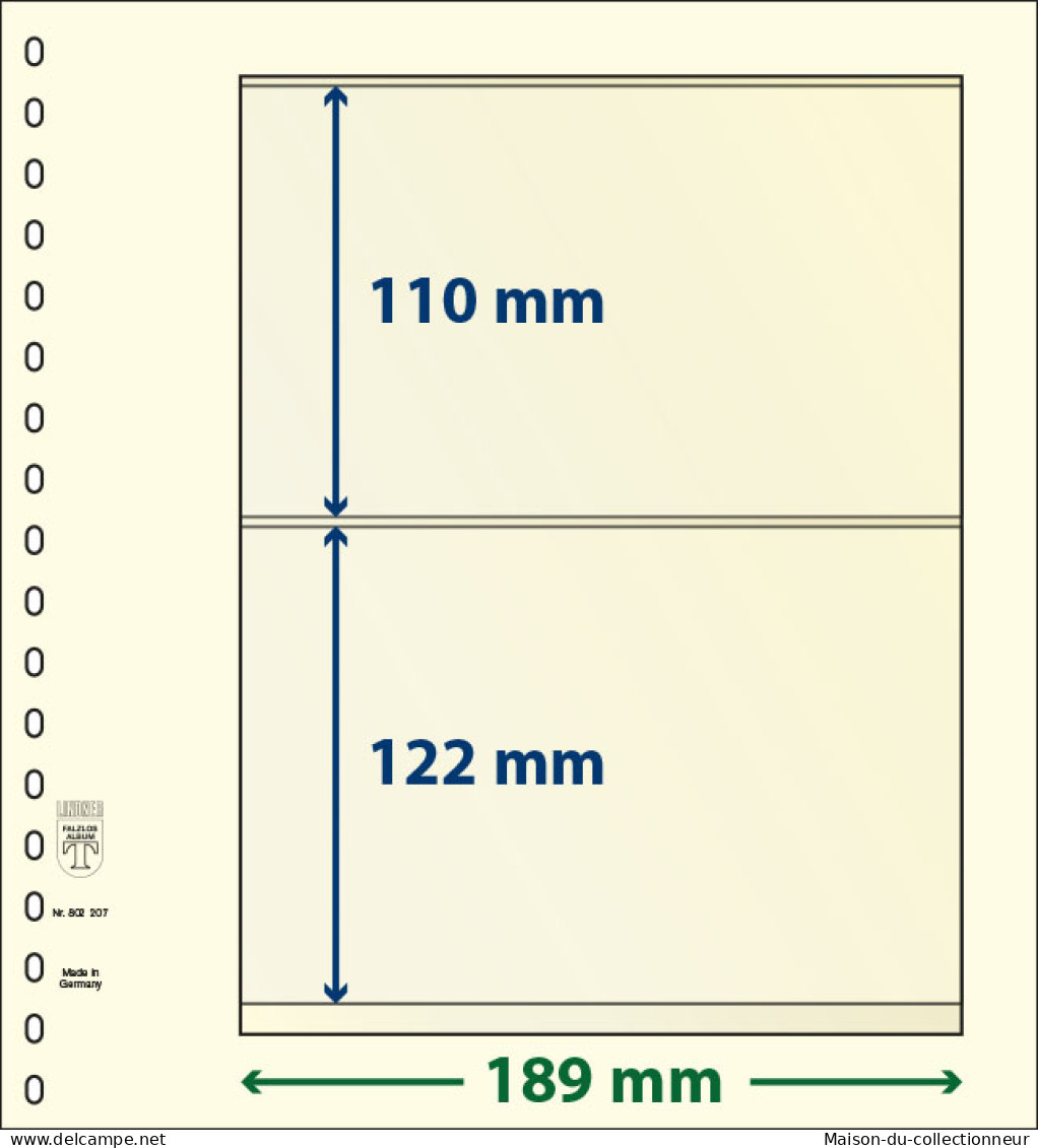 Paquet De 10 Feuilles Neutres Lindner-T 2 Bandes 122 Mm Et 110 Mm - A Nastro