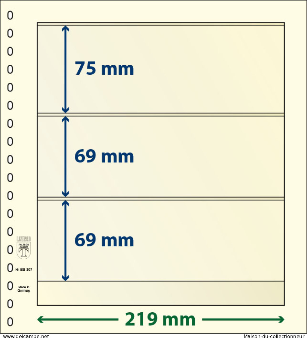 Paquet De 10 Feuilles Neutres Lindner-T 3 Bandes 69 Mm,69 Mm Et 75 Mm - A Bandes