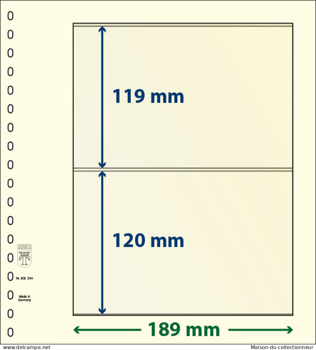 Paquet De 10 Feuilles Neutres Lindner-T 2 Bandes 120 Mm Et 119 Mm - A Nastro