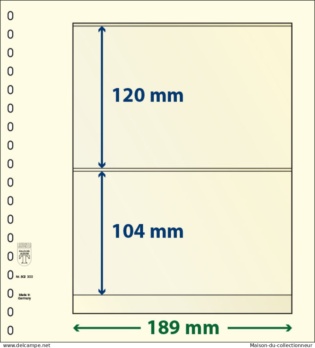 Paquet De 10 Feuilles Neutres Lindner-T 2 Bandes 104 Mm Et 120 Mm - A Bandes