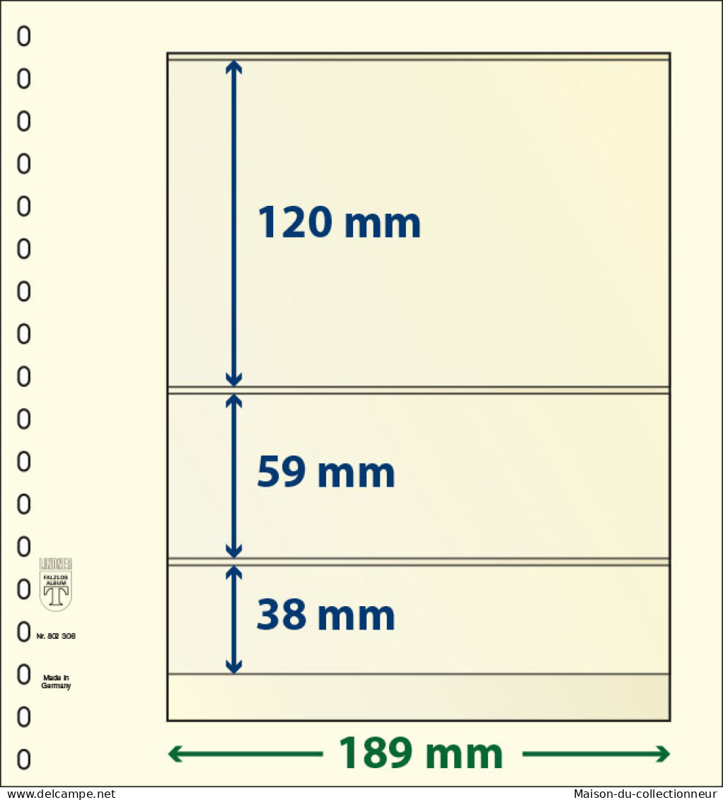 Paquet De 10 Feuilles Neutres Lindner-T 3 Bandes 38 Mm,59 Mm Et 120 Mm - A Nastro