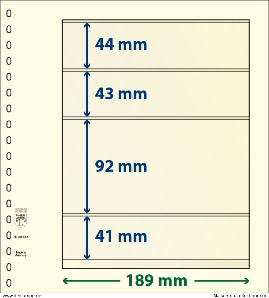 Paquet De 10 Feuilles Neutres Lindner-T 4 Bandes 41 Mm,92 Mm,43 Mm Et 44 Mm - A Nastro