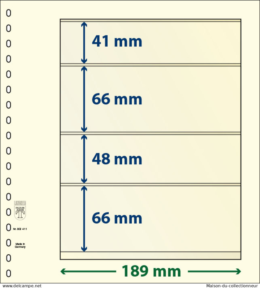Paquet De 10 Feuilles Neutres Lindner-T 4 Bandes 66 Mm,48 Mm,66 Mm Et 41 Mm - A Nastro