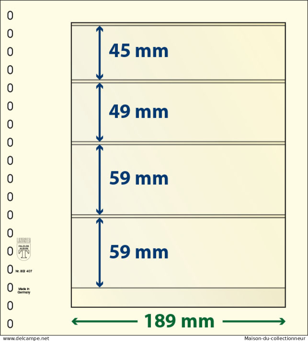 Paquet De 10 Feuilles Neutres Lindner-T 4 Bandes 59 Mm,59 Mm,49 Mm Et 45 Mm - De Bandas